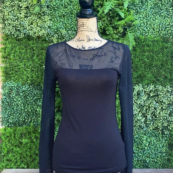 Fitted Mesh Crew Neck Long Sleeve Tee - Picture 1 of 5